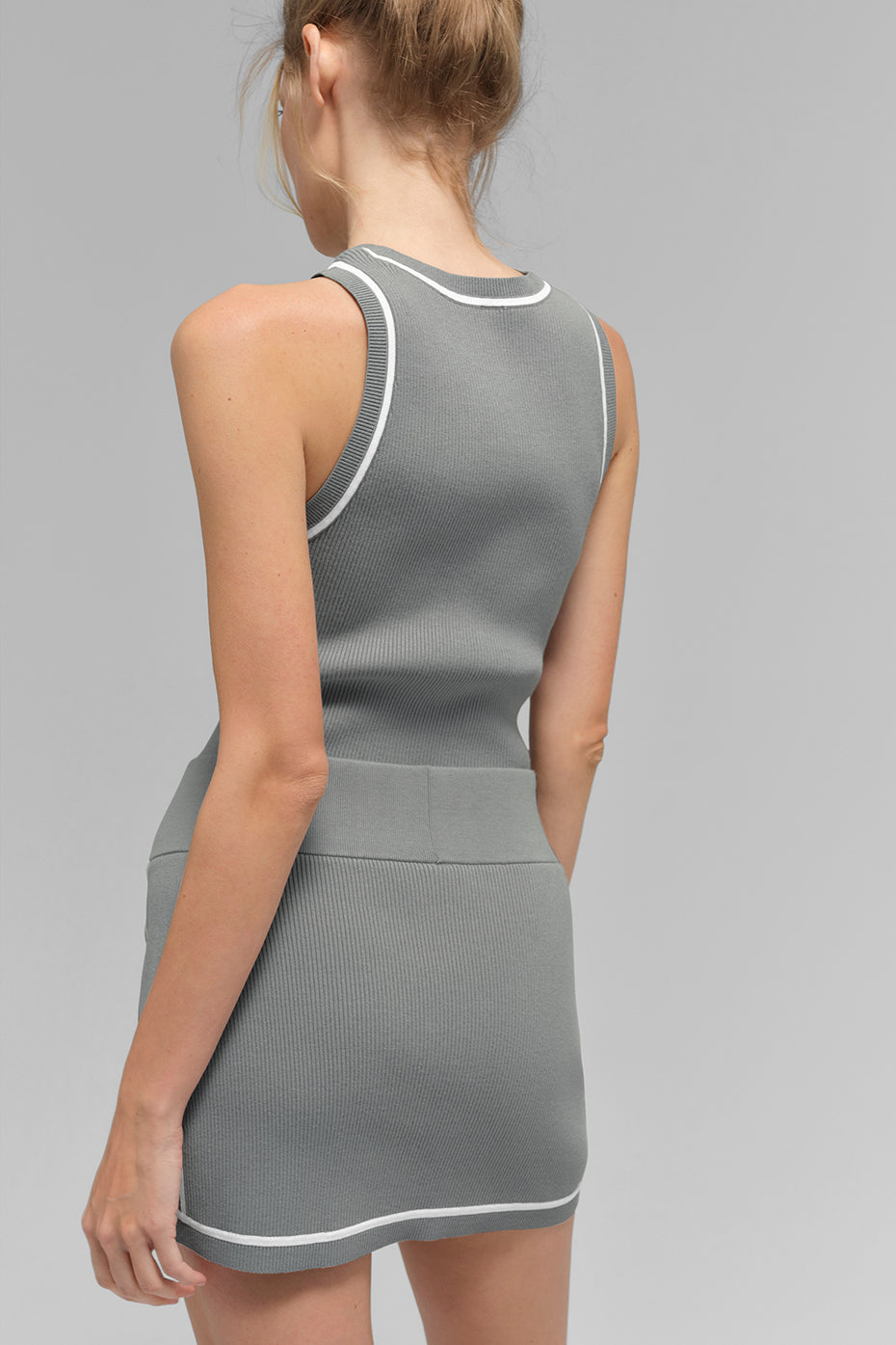 Ribbed Sweater Knit Highline Mini Skirt - Lunar Grey/White — photo 3