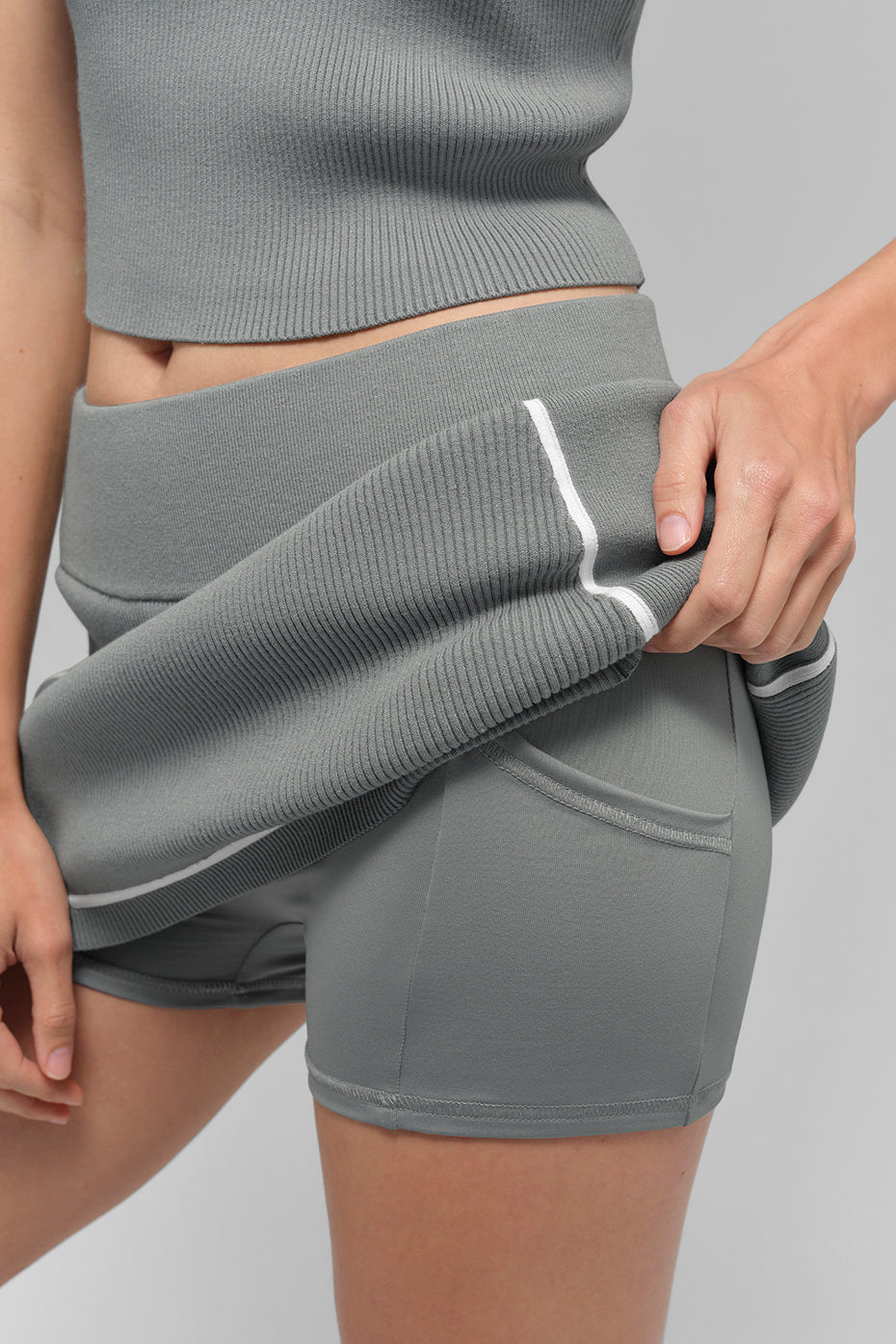 Ribbed Sweater Knit Highline Mini Skirt - Lunar Grey/White — photo 2