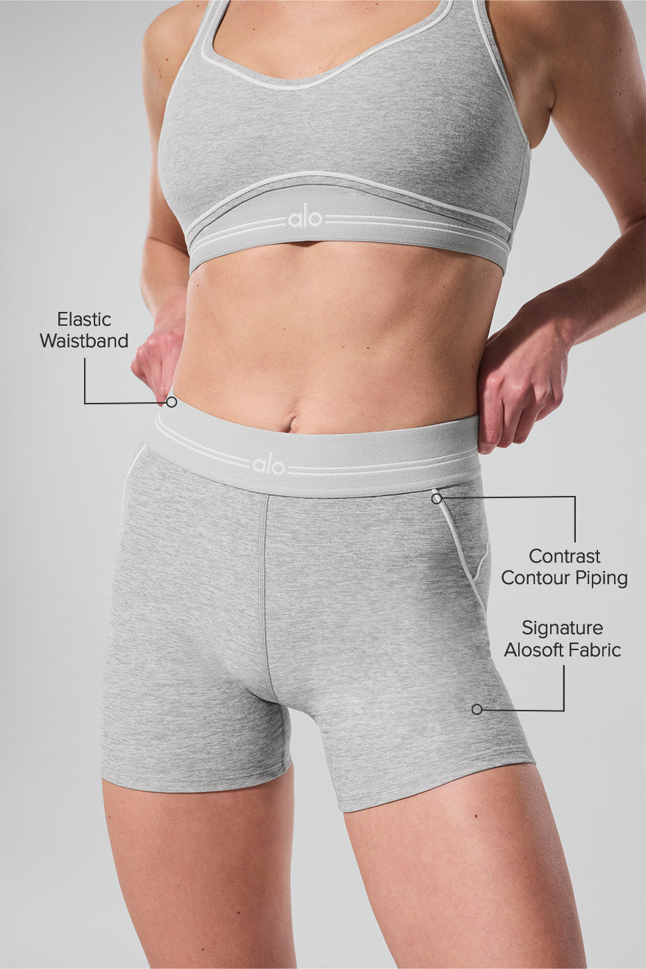 4” Alosoft High-Waist Heart Throb Short - Athletic Heather Grey/White — photo 2