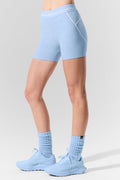 4” Alosoft High-Waist Heart Throb Short - Seashell Blue Heather/White — photo 6