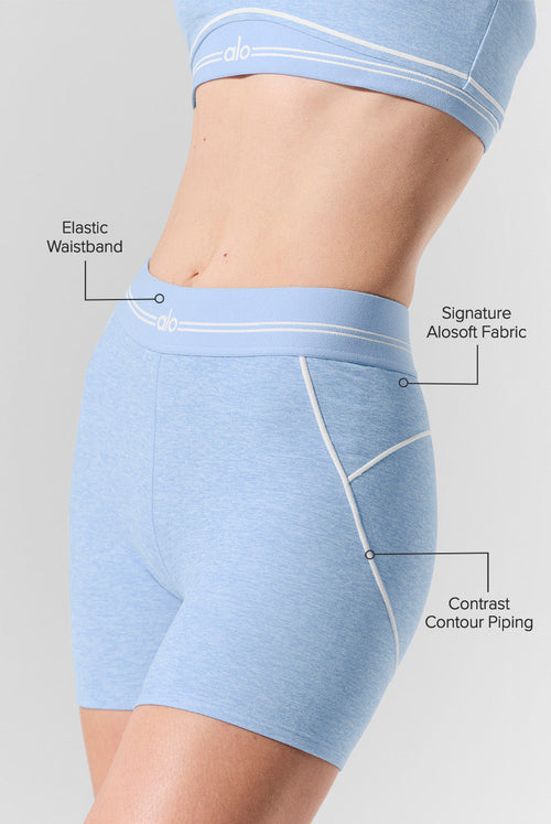 4” Alosoft High-Waist Heart Throb Short - Seashell Blue Heather/White — photo 2