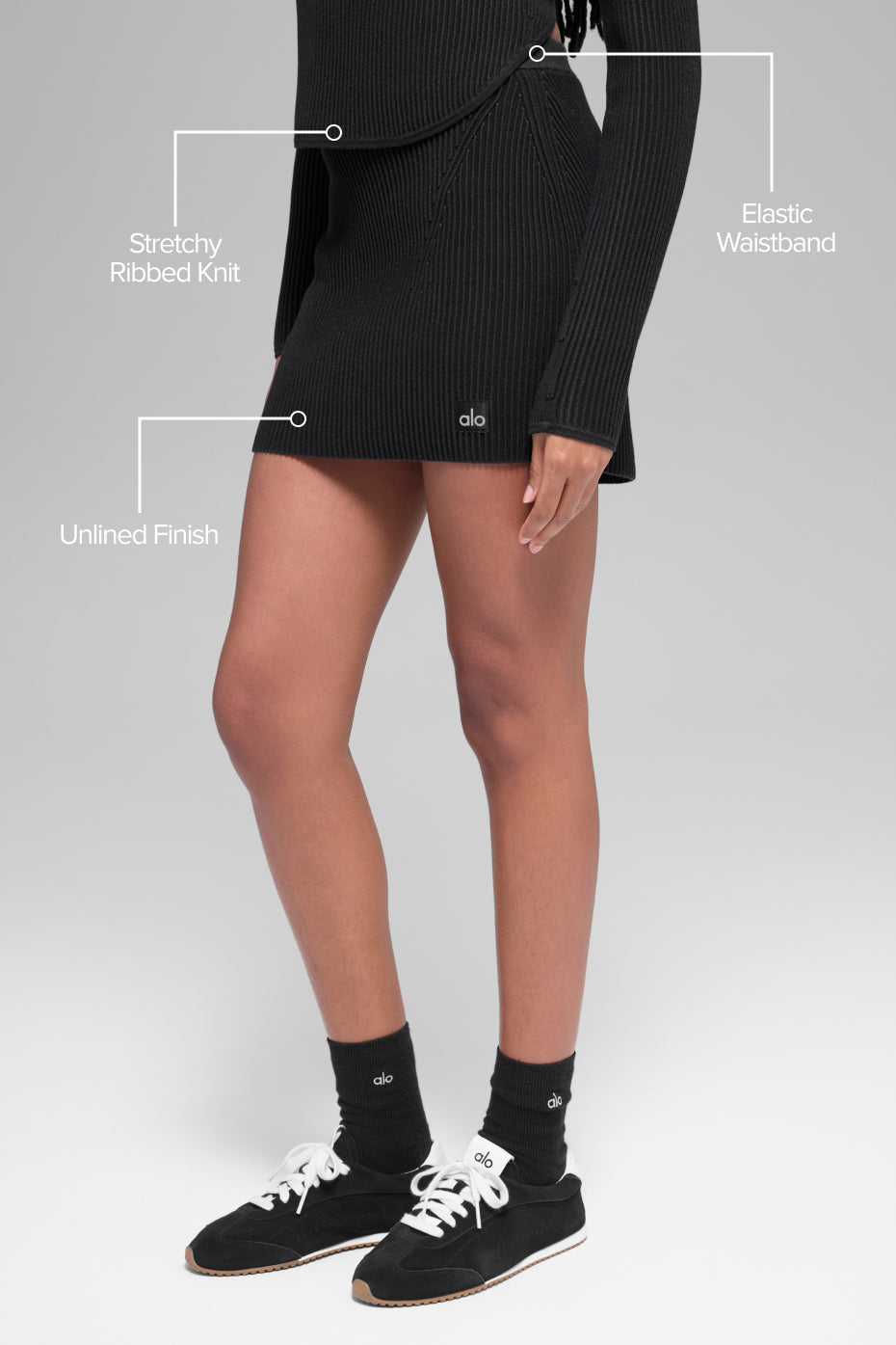 Denim Knit High-Waist Skirt - Black/Anthracite — photo 2