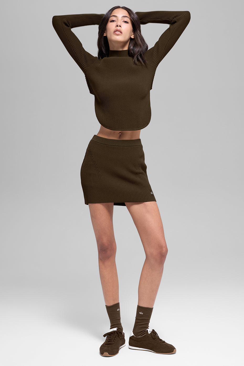 Denim Knit High-Waist Skirt - Espresso/Black — photo 1