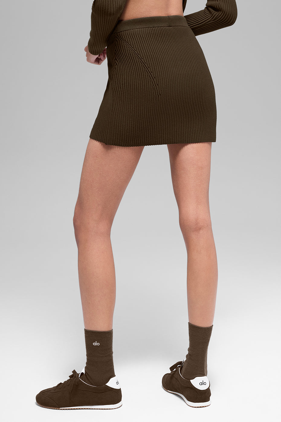 Denim Knit High-Waist Skirt - Espresso/Black — photo 3