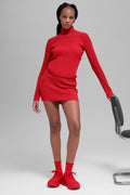 Denim Knit High-Waist Skirt - Bright Red — photo 1