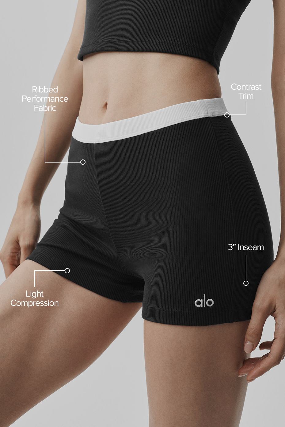Goddess Ribbed High-Waist First Pick Short - Black/White — photo 2