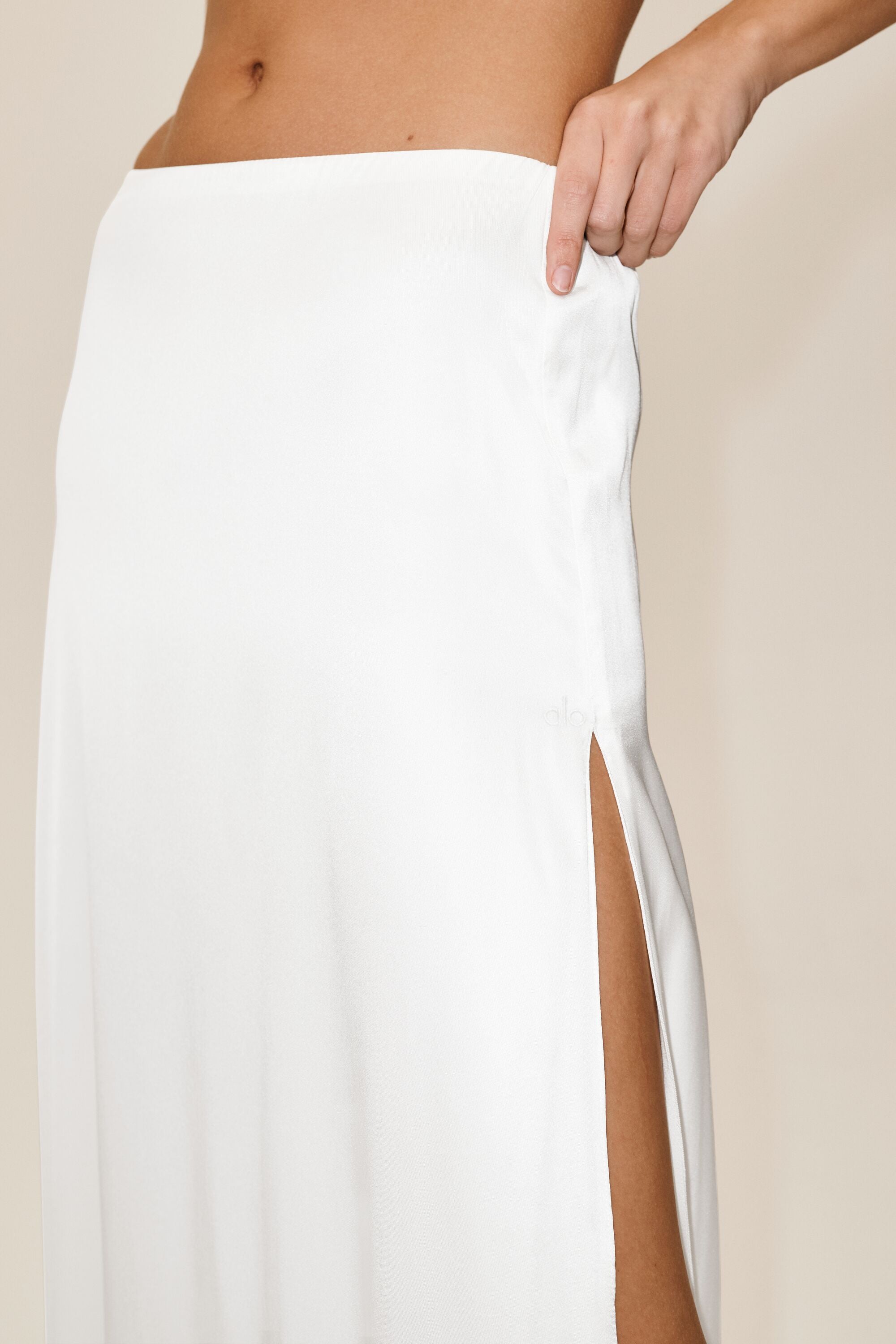 Silk Blend Low-Rise Radiance Long Skirt - White — photo 3
