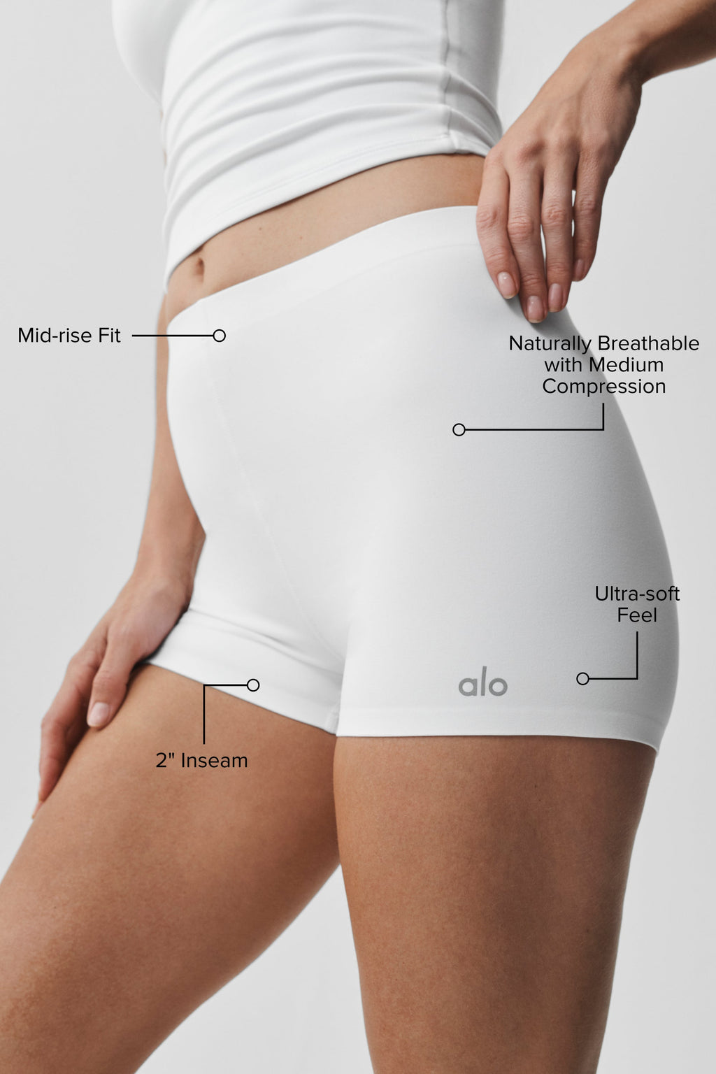 2" ALO Softsculpt Mid-Rise Short - White — photo 2