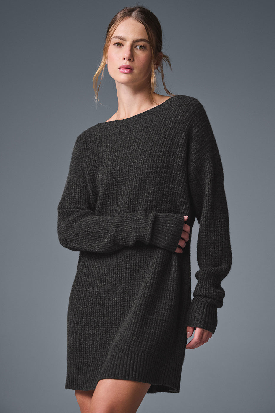 Cashmere Plush Waffle Dress - Dark Heather Grey — photo 1