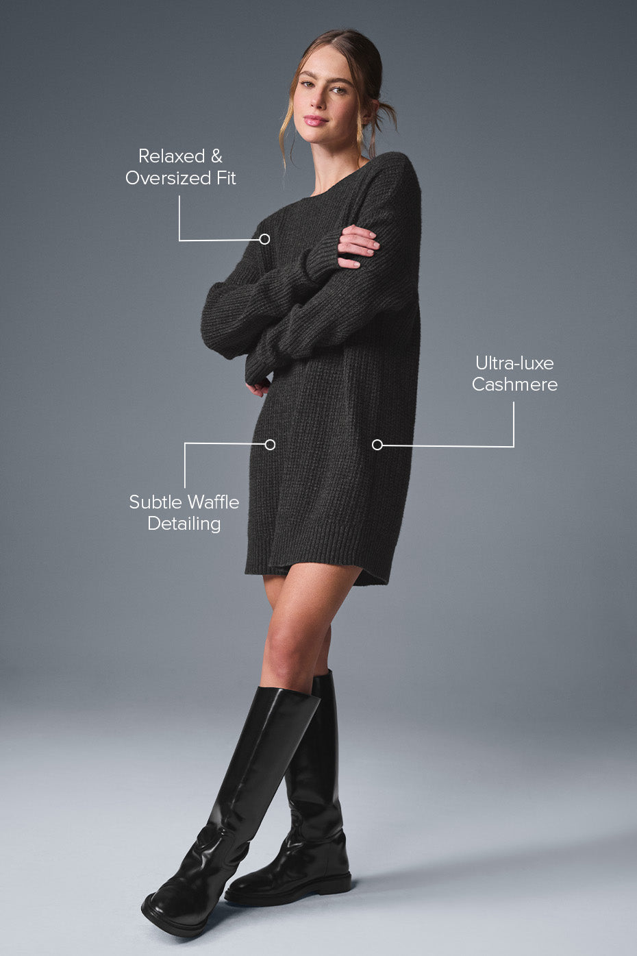 Cashmere Plush Waffle Dress - Dark Heather Grey — photo 2