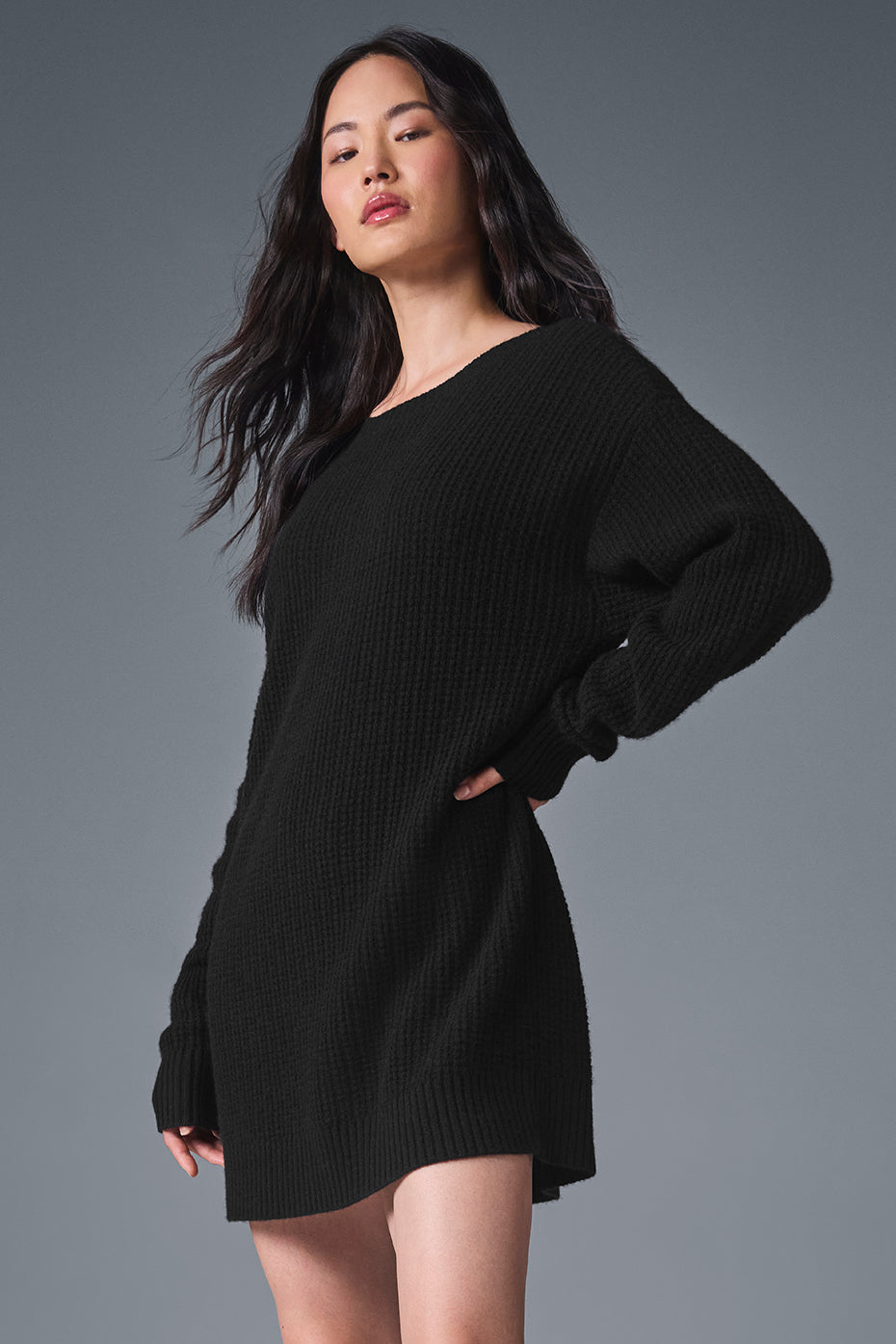 Cashmere Plush Waffle Dress - Black — photo 1