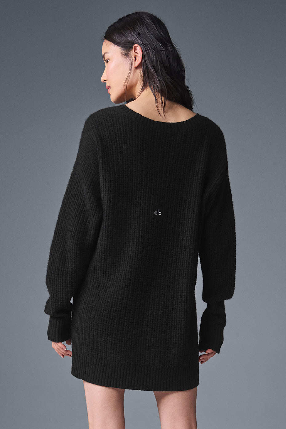 Cashmere Plush Waffle Dress - Black — photo 3