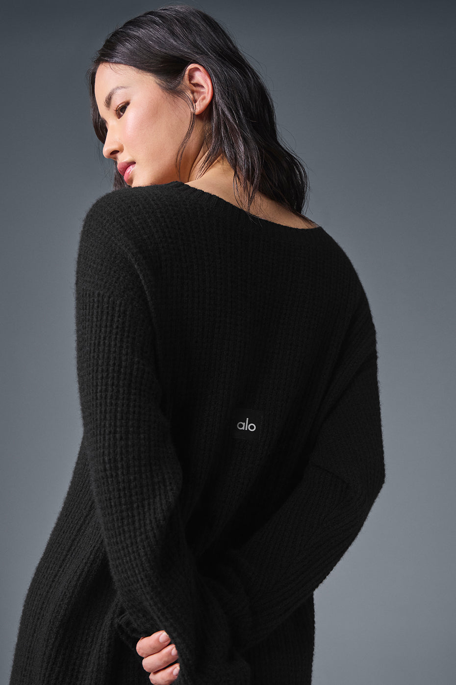 Cashmere Plush Waffle Dress - Black — photo 4