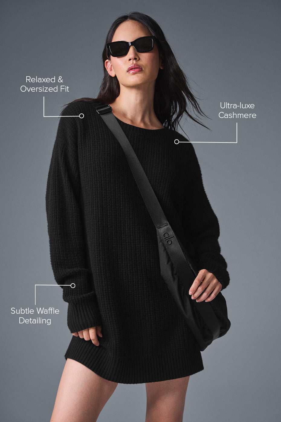 Cashmere Plush Waffle Dress - Black — photo 2