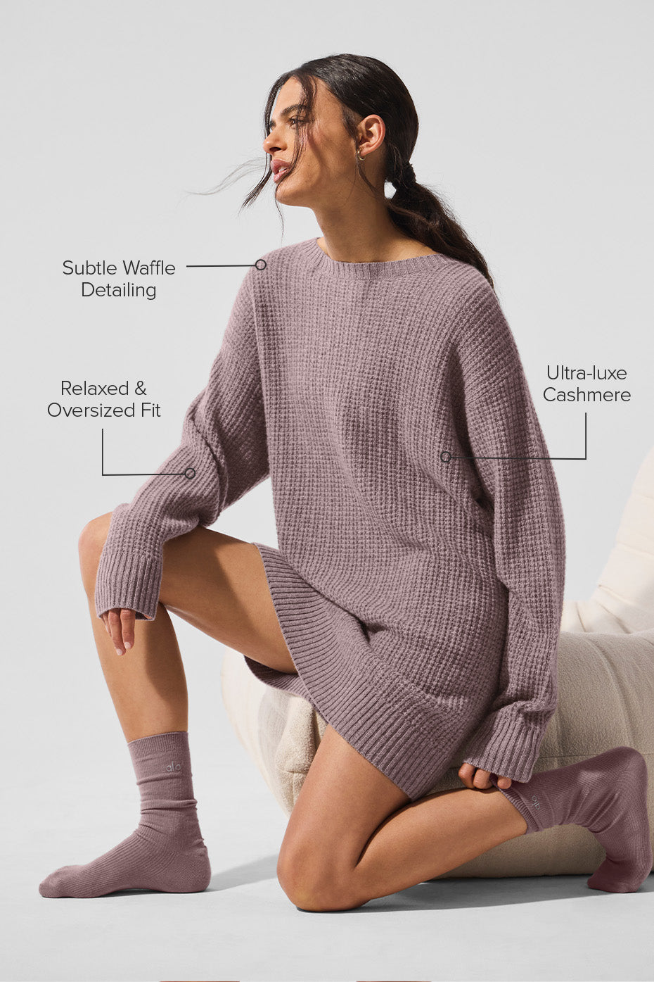 Cashmere Plush Waffle Dress - Mushroom Heather — photo 2