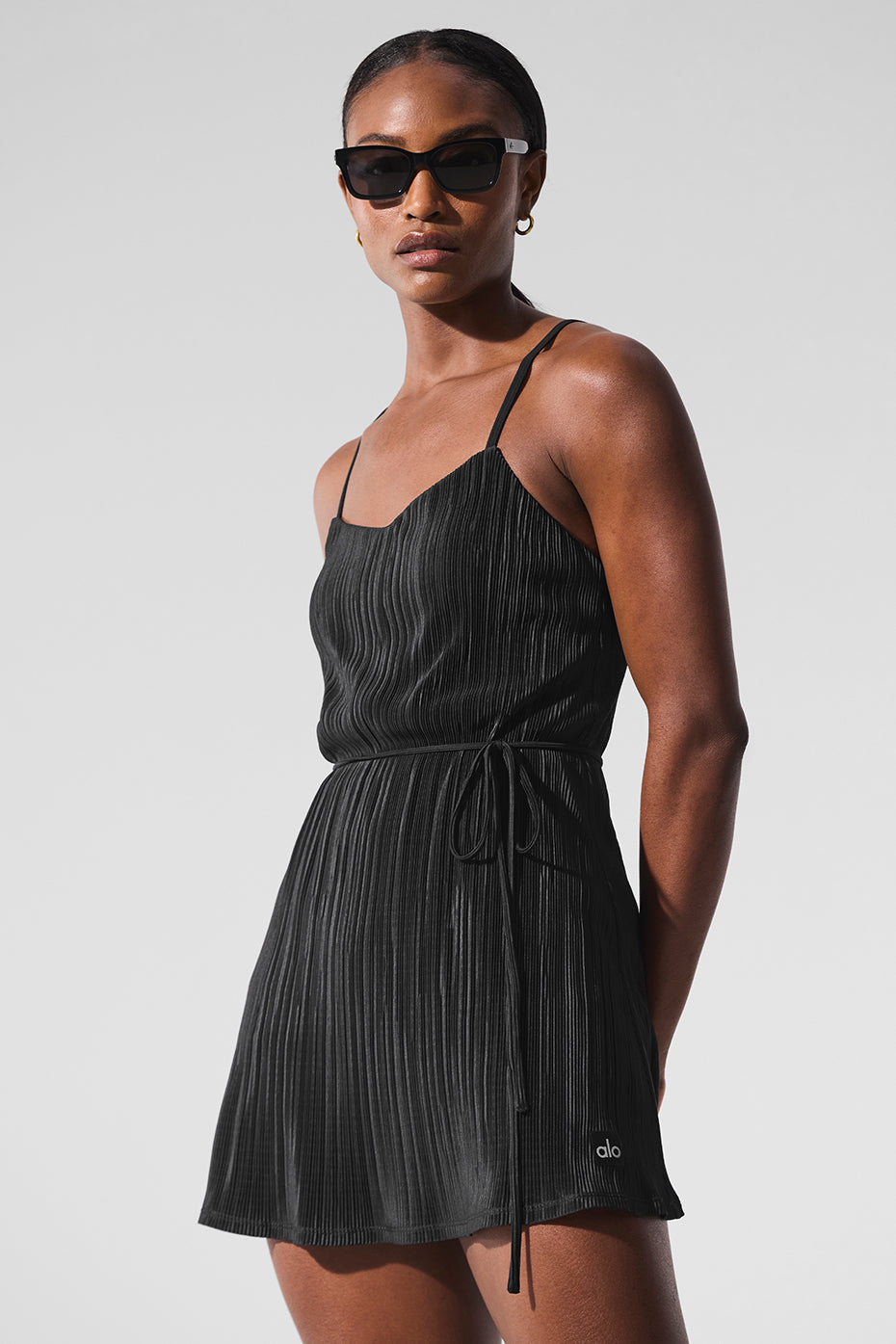Micro Plisse Game On Tennis Dress - Black — photo 5