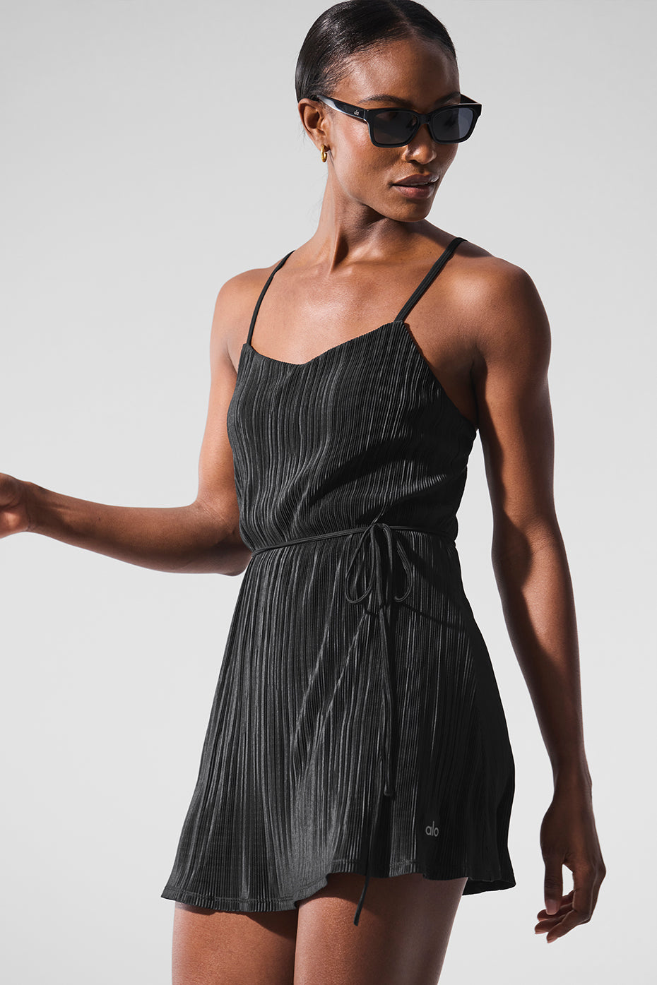 Micro Plisse Game On Tennis Dress - Black — photo 1