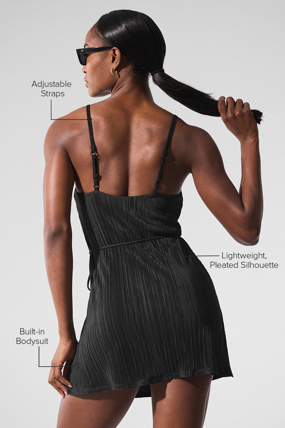 Micro Plisse Game On Tennis Dress - Black — photo 2