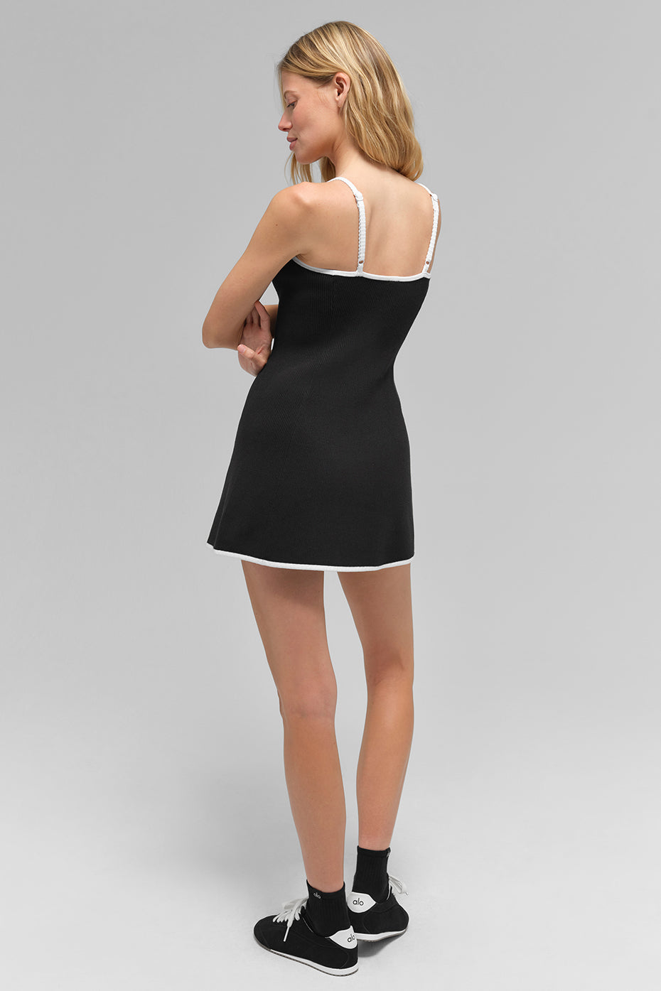 Ribbed Sweater Knit Highline Dress - Black/White — photo 5