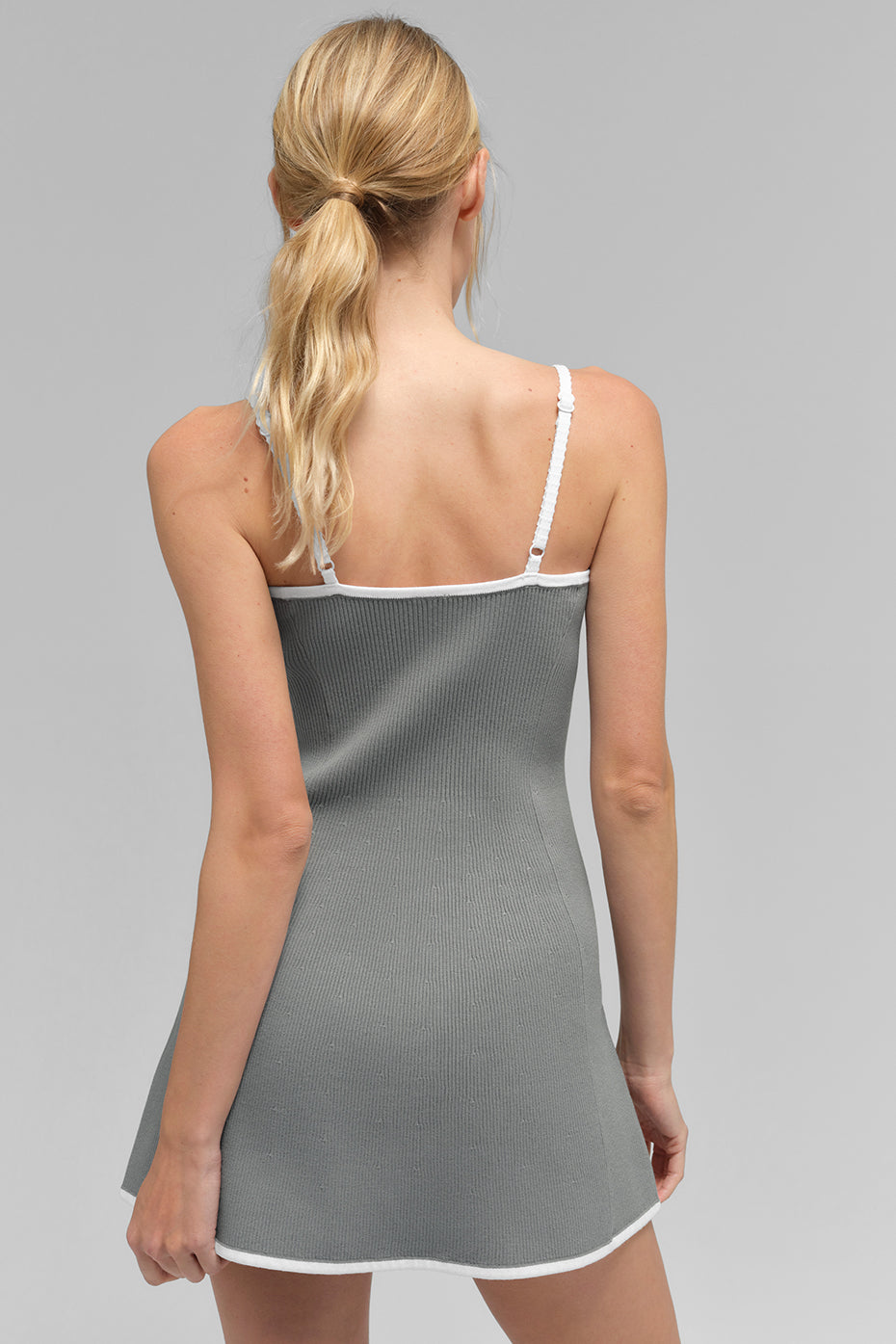 Ribbed Sweater Knit Highline Dress - Lunar Grey/White — photo 3