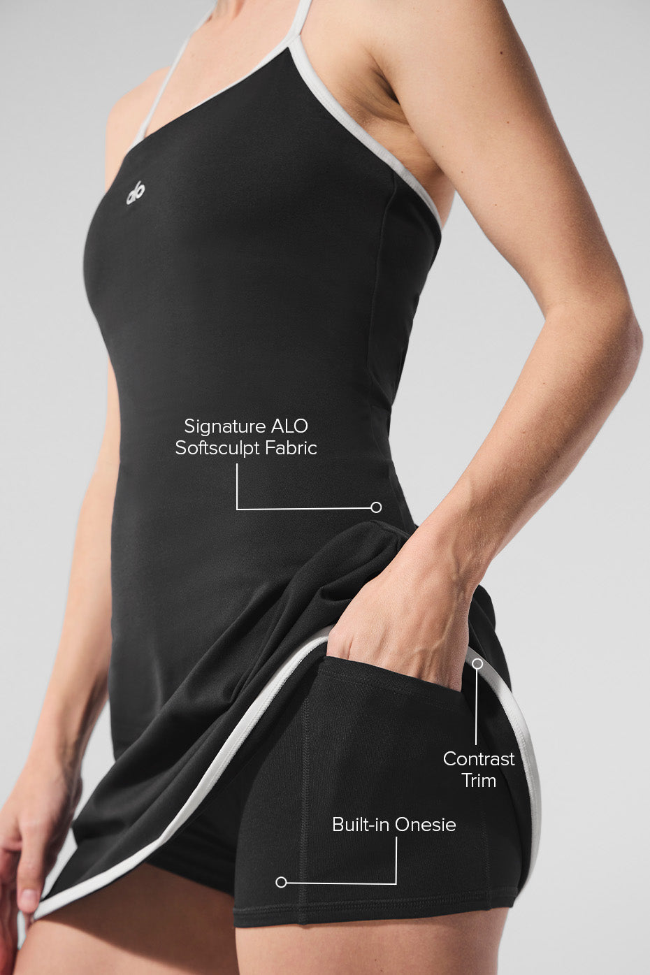 ALO Softsculpt Halter Tennis Dress - Black/White — photo 2