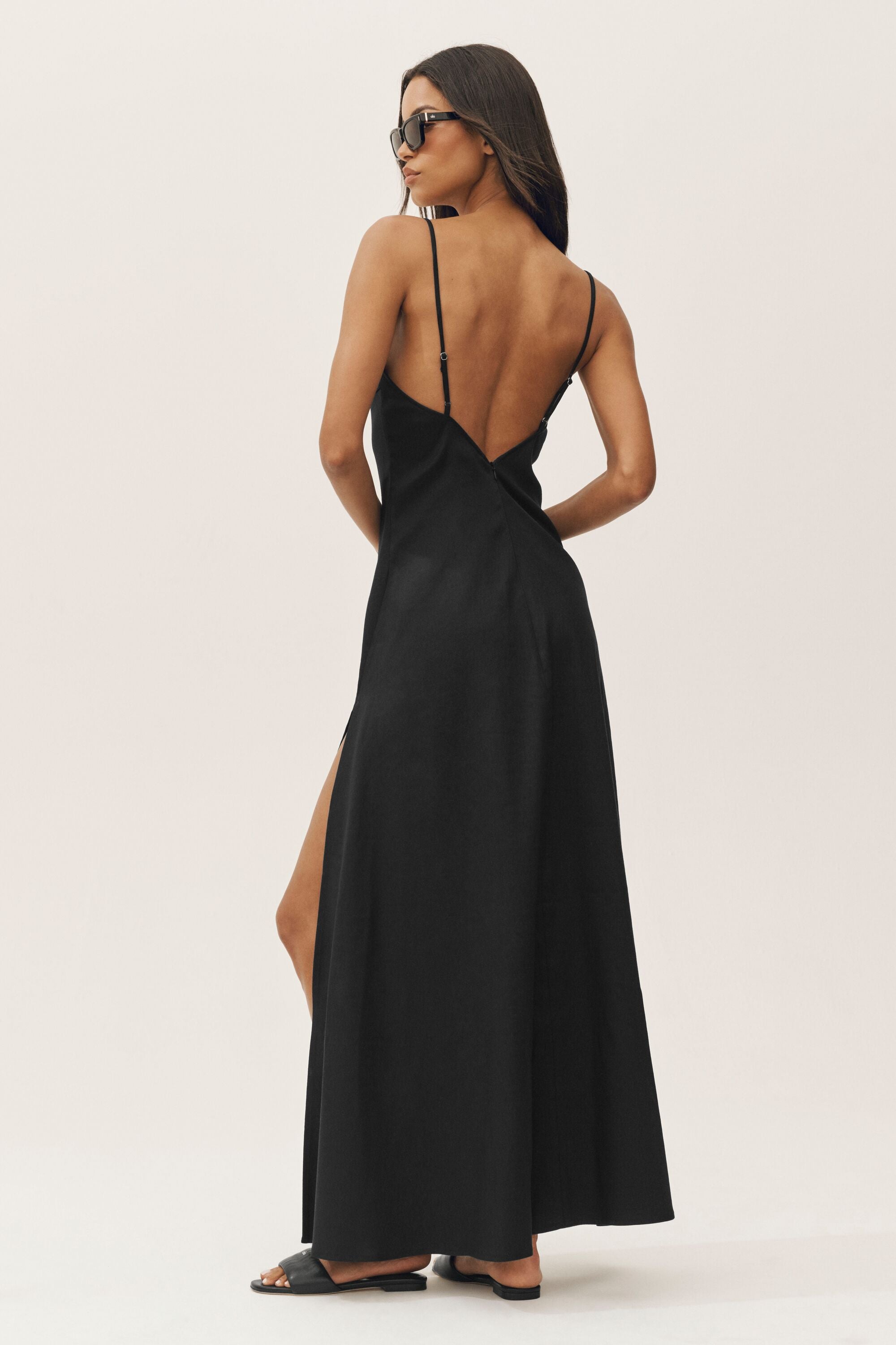 Linen Blend Riviera Maxi Dress - Black — photo 2