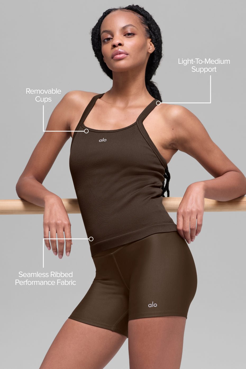 Seamless Ribbed Favorite Full Length Bra Tank - Espresso — photo 2