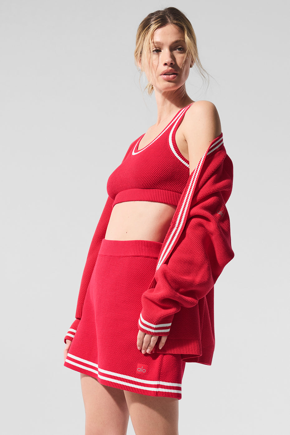 Tennis Club Sweater Knit Bra - Candy Red/White — photo 5
