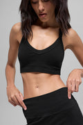 Seamless Two Tone Rib Bra - Black — photo 1