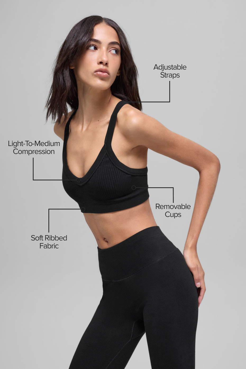 Seamless Two Tone Rib Bra - Black — photo 2
