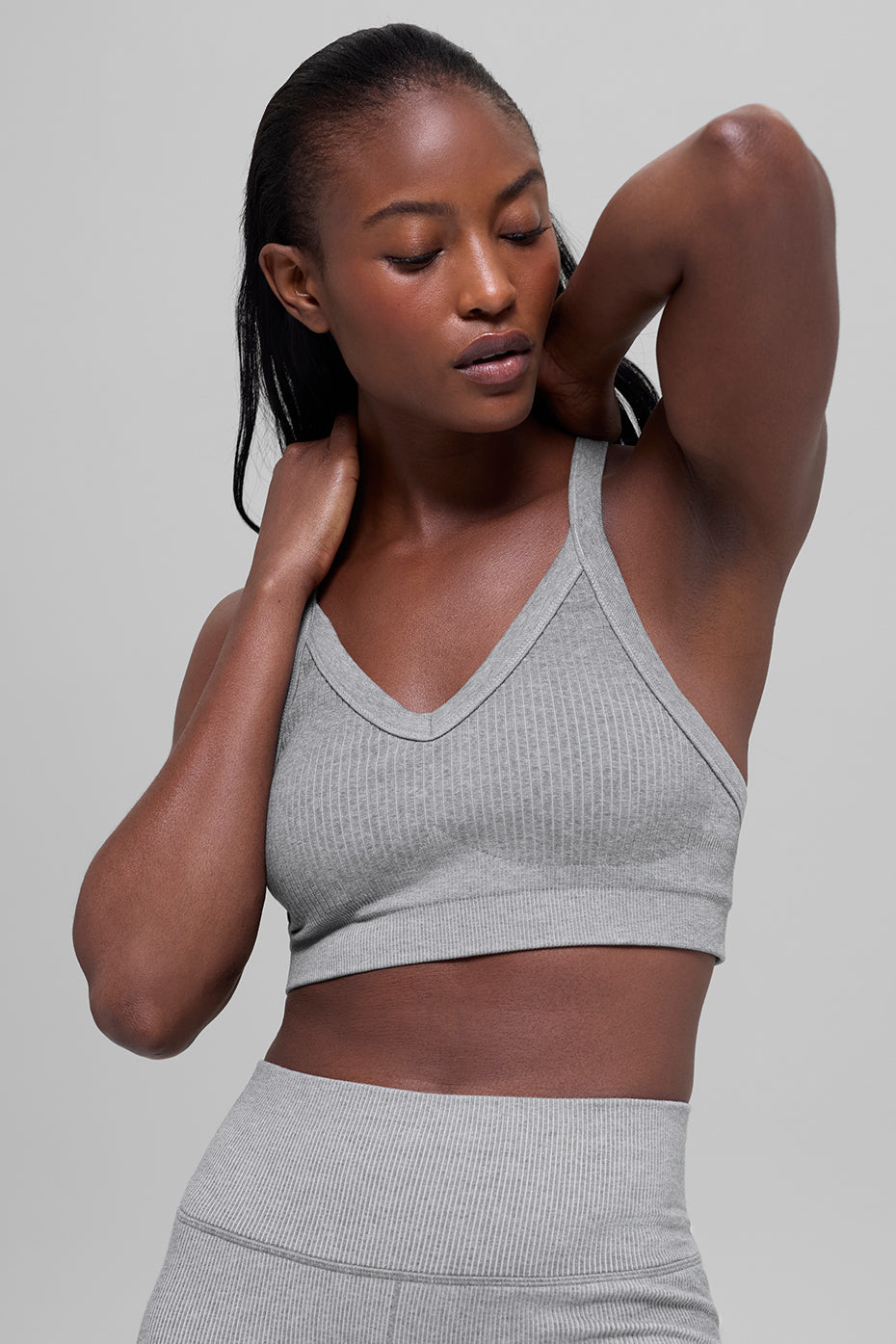 Seamless Two Tone Rib Bra - Light Misty Grey Heather — photo 1