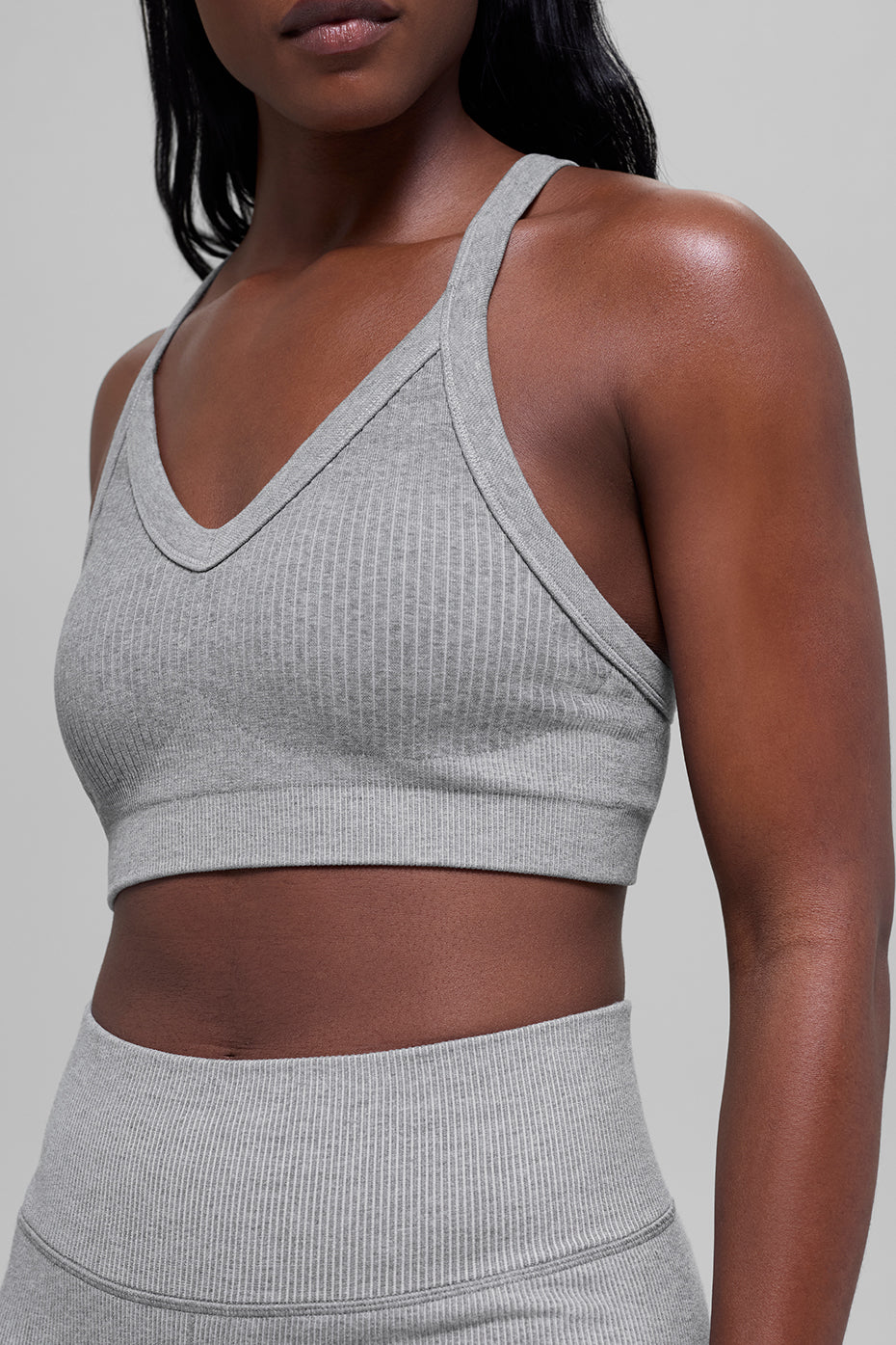Seamless Two Tone Rib Bra - Light Misty Grey Heather — photo 3