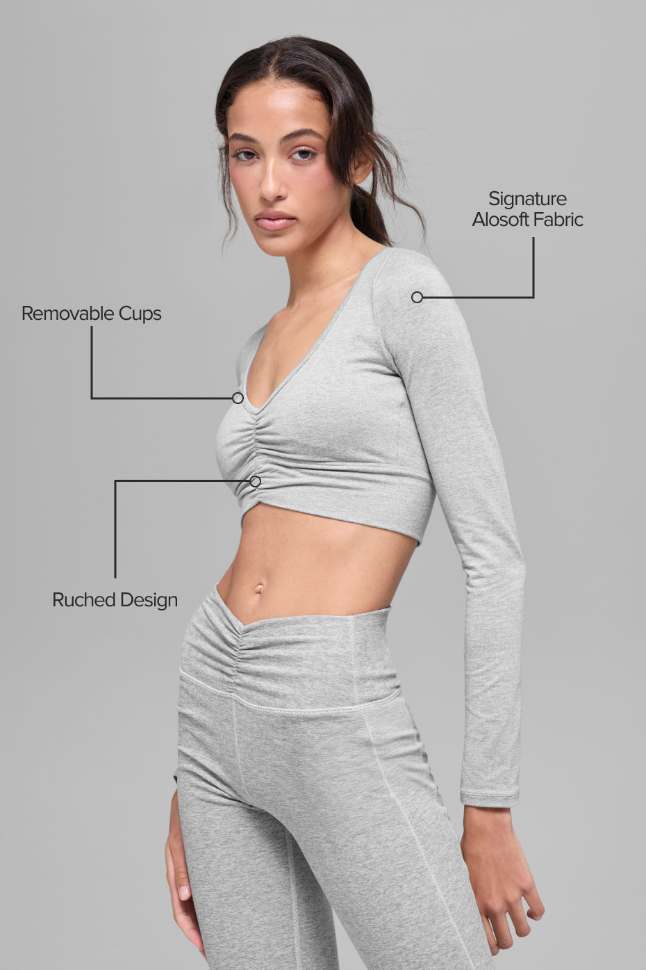 Alosoft Intuition Long Sleeve Bra - Athletic Heather Grey — photo 2