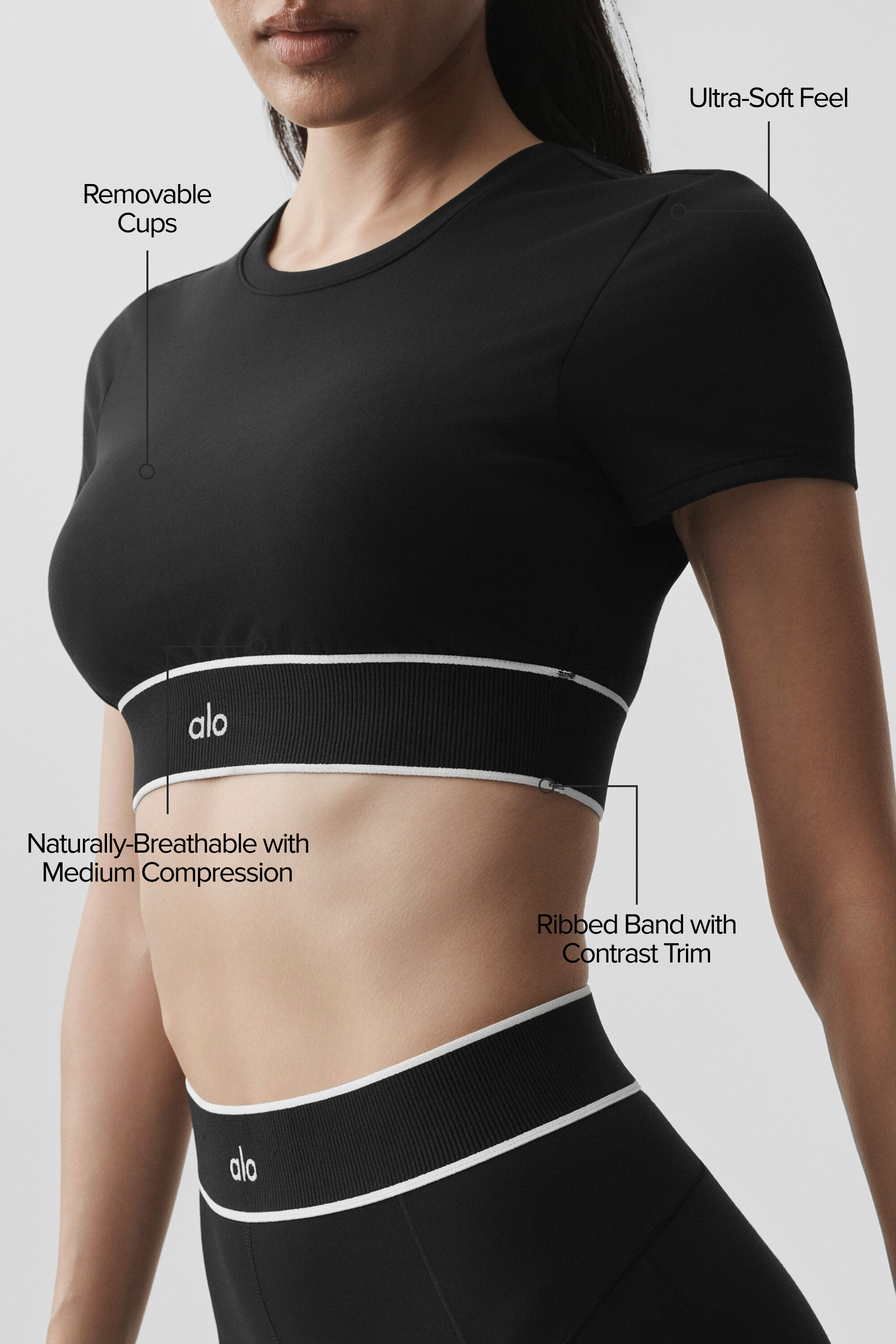 ALO Softsculpt Amp It Up Short Sleeve Bra - Black — photo 2