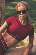 ALO Softsculpt Amp It Up Short Sleeve Bra - Summer Romance Red — photo 1