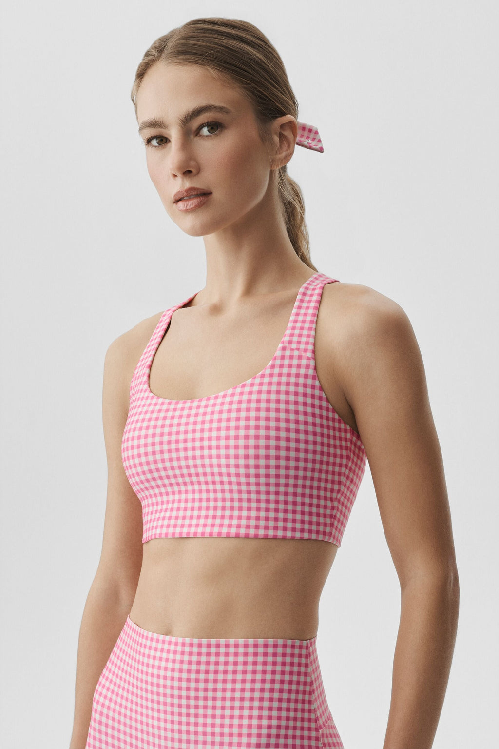 Airlift Gingham Sleek Bra Tank - Paradise Pink Gingham — photo 1
