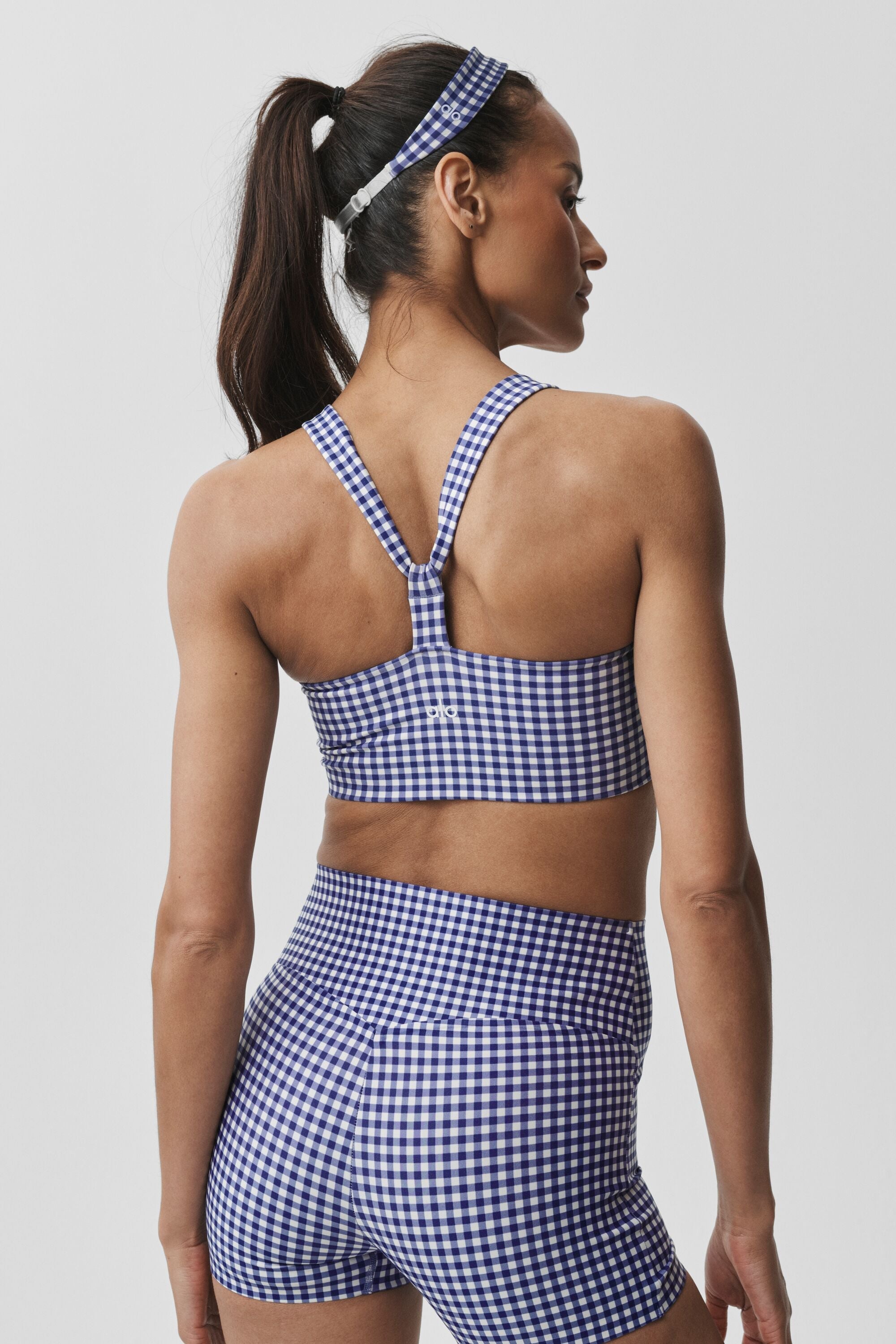 Airlift Gingham Sleek Bra Tank - Navy Gingham — photo 2