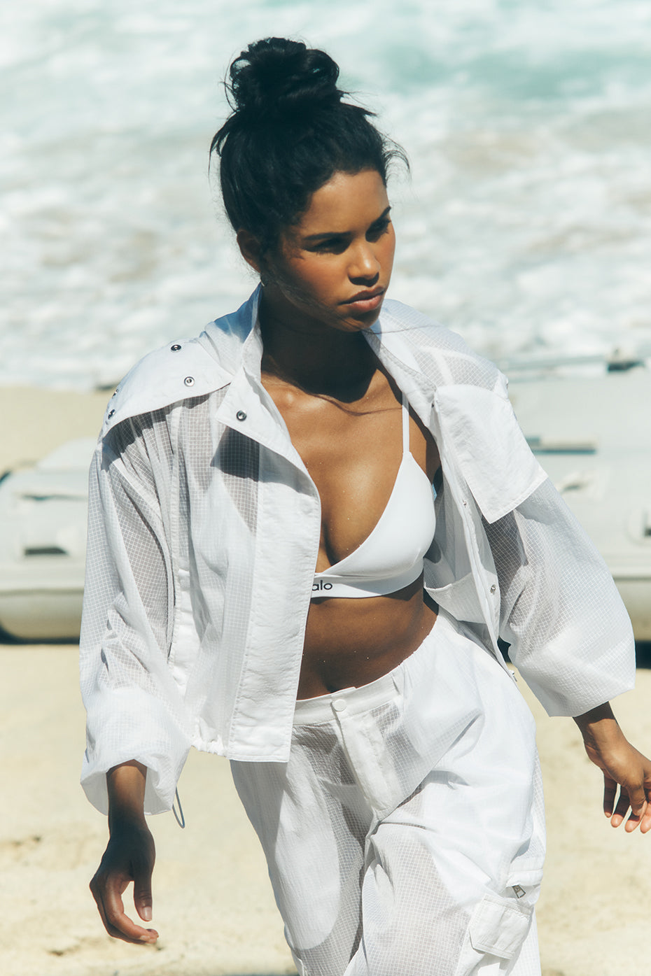 Cropped Game Time Full Zip Jacket - White — photo 1